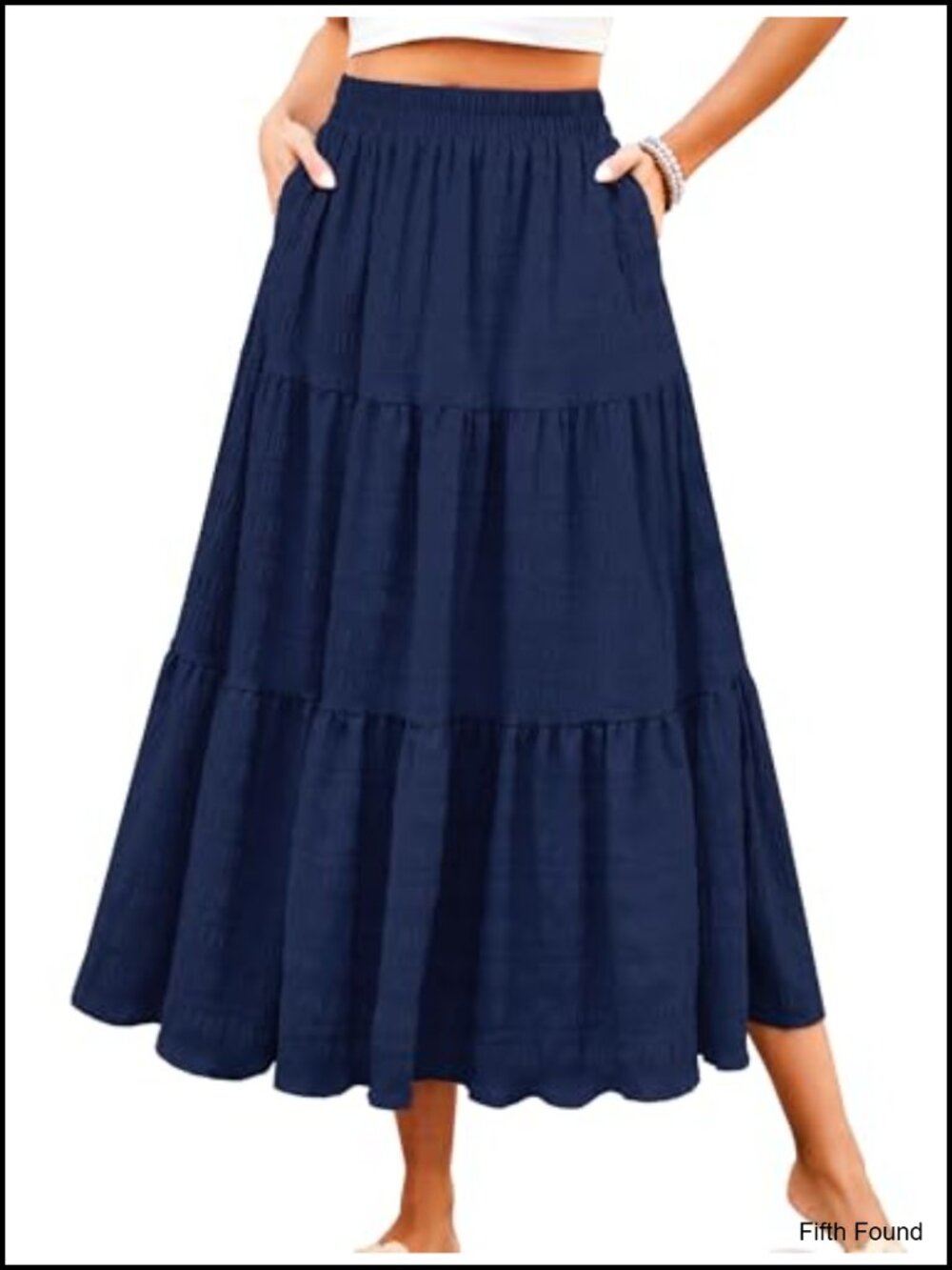 Women's Smocked Tiered Maxi Skirt High Waisted A-Line Flowy with Pockets